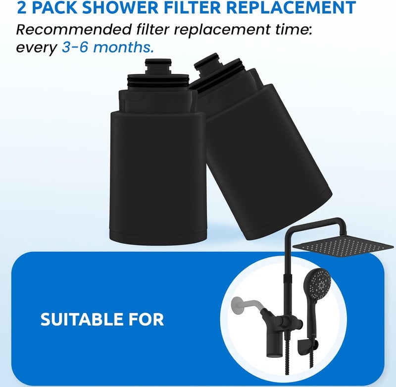 Ryamen Shower Head Filters Replacement ONLY for Dual 10" Filtered Shower Head Combo, Effective Chlorine Removal Rate≥90%, 2-Pack (Black) - Image 2